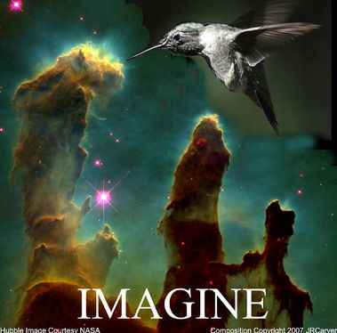 Space and Time
Hubble Image with a hummingbird photo from my collection. 
Keywords: hummingbird Hubble Time Space