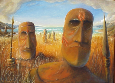 Moai Beach
Oil on panel 18x24
Keywords: Fantasy, surreal, oi painting, 